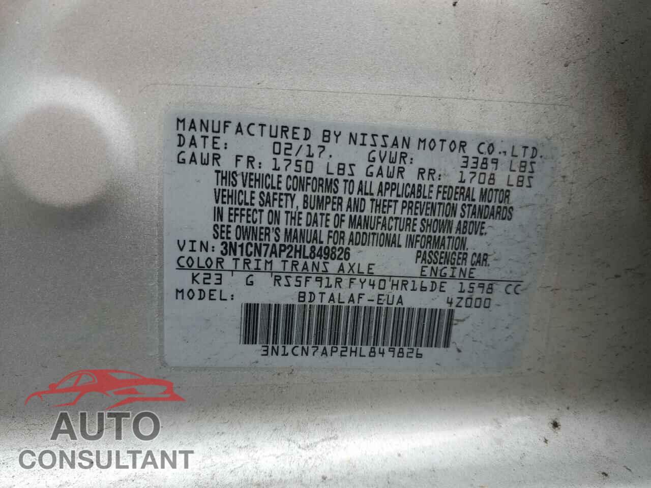 NISSAN VERSA 2017 - 3N1CN7AP2HL849826