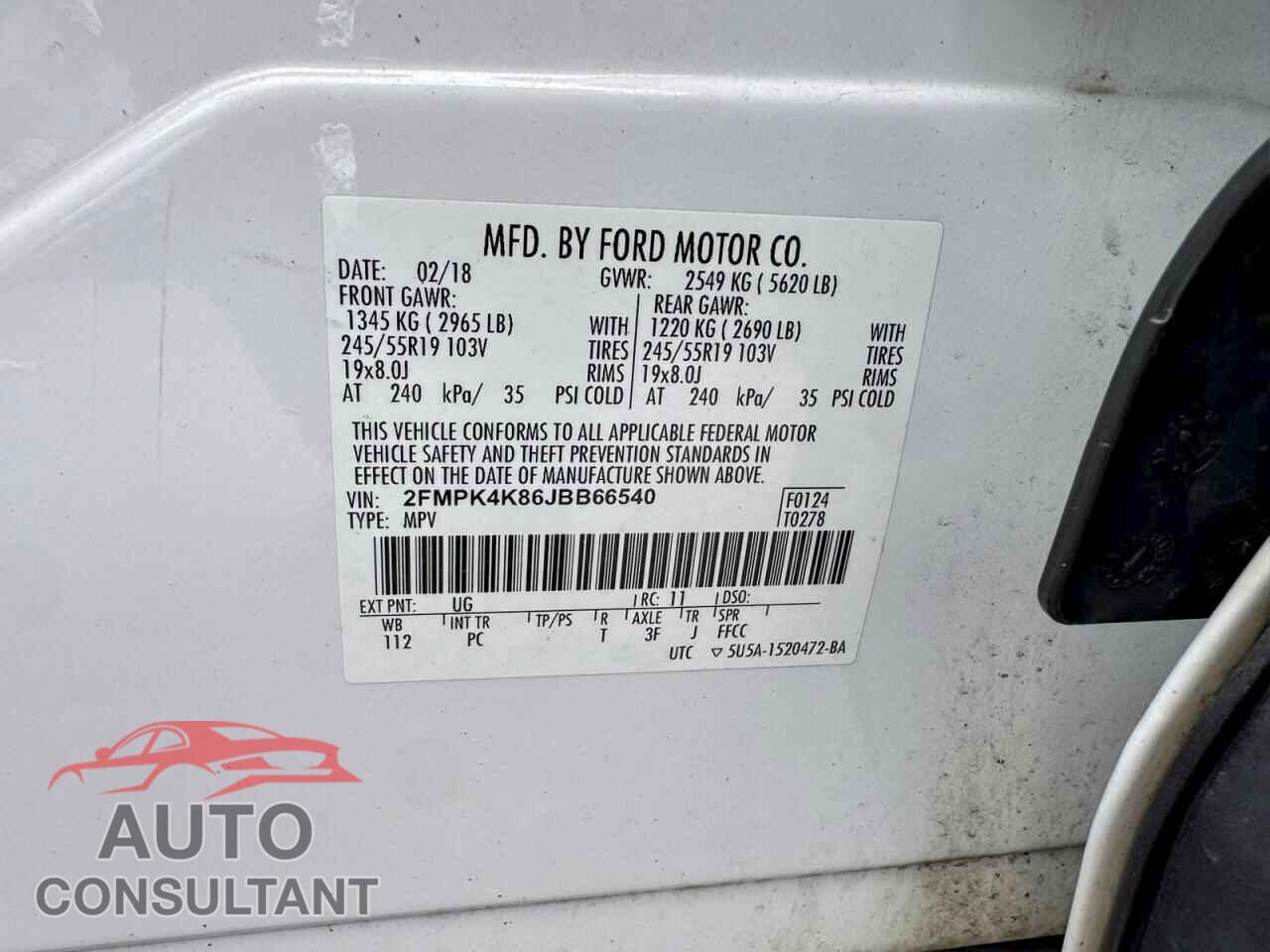 FORD EDGE 2018 - 2FMPK4K86JBB66540