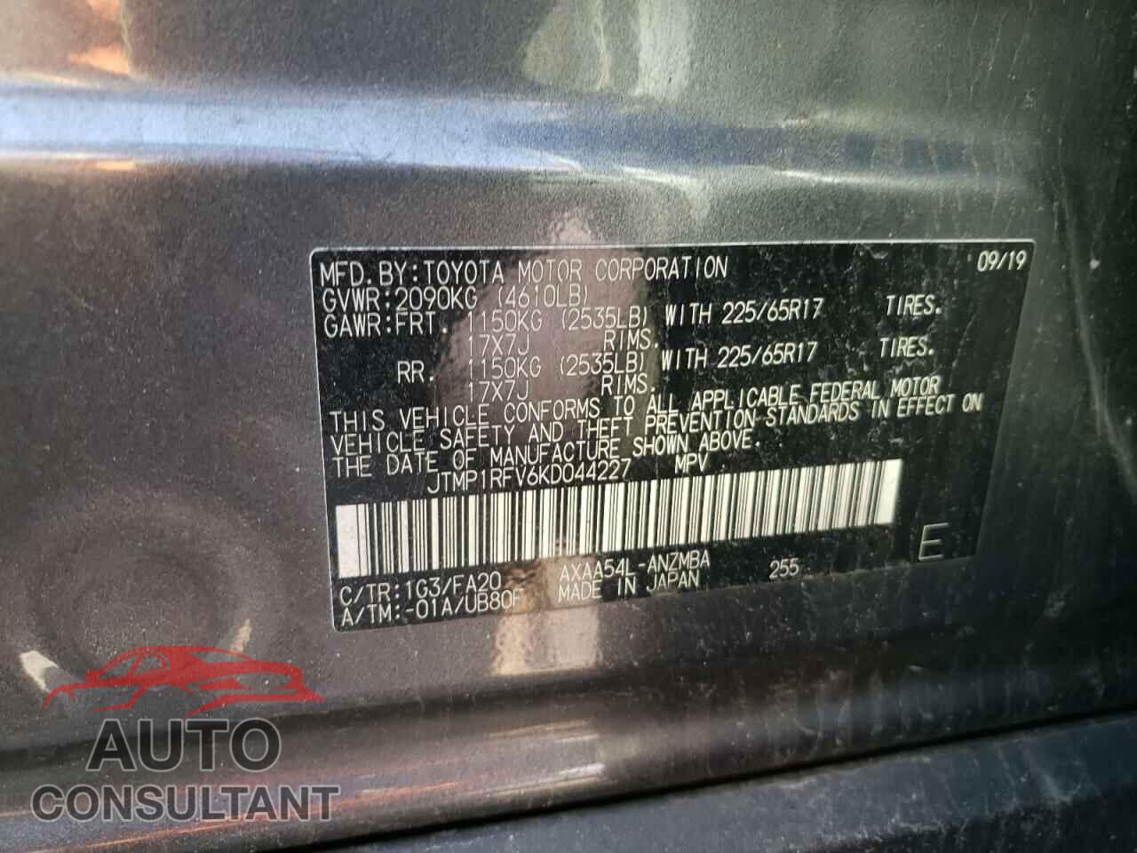 TOYOTA RAV4 2019 - JTMP1RFV6KD044227