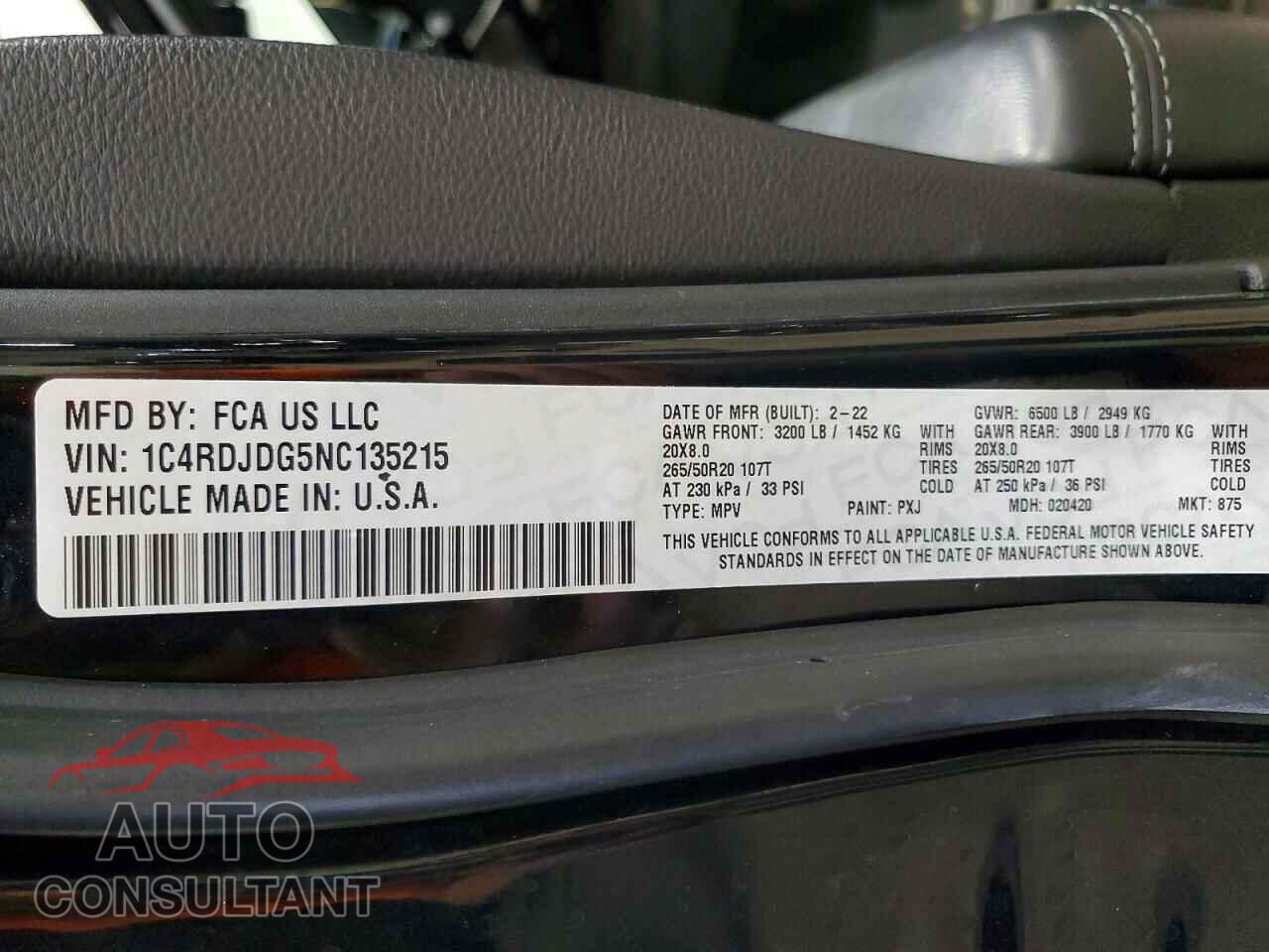 DODGE DURANGO 2022 - 1C4RDJDG5NC135215