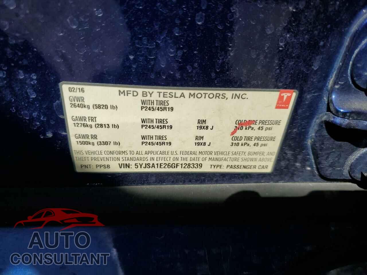 TESLA MODEL S 2016 - 5YJSA1E26GF128339