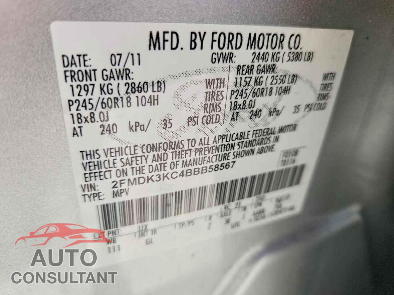 FORD EDGE 2011 - 2FMDK3KC4BBB58567
