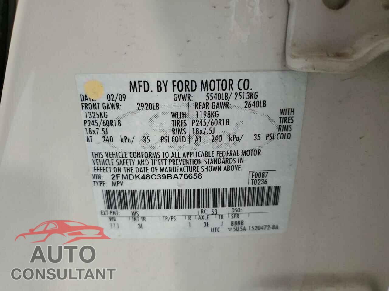 FORD EDGE 2009 - 2FMDK48C39BA76658