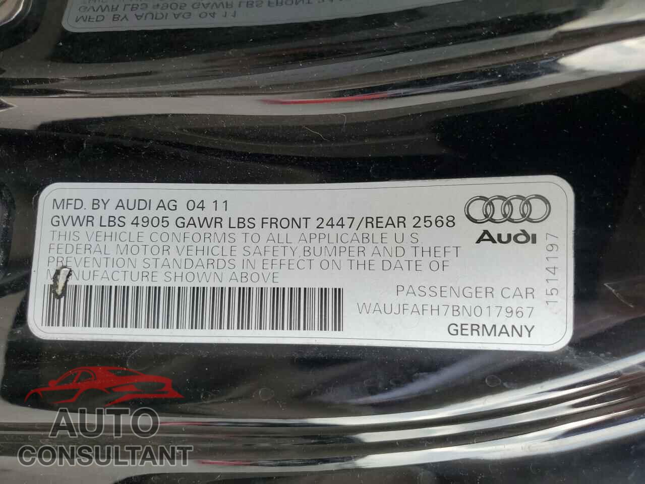 AUDI A5 2011 - WAUJFAFH7BN017967