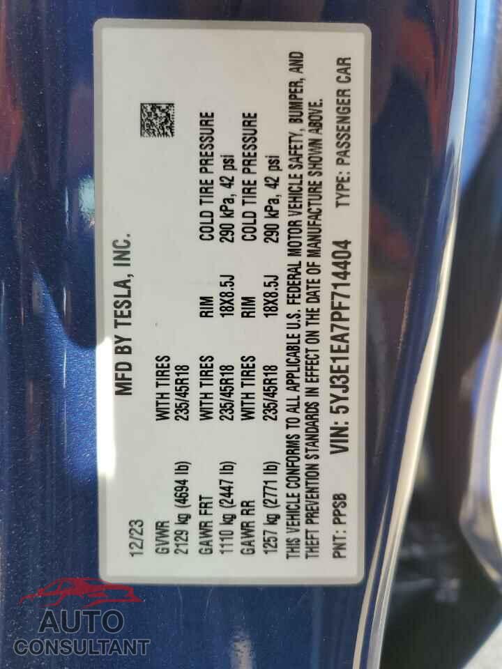 TESLA MODEL 3 2023 - 5YJ3E1EA7PF714404