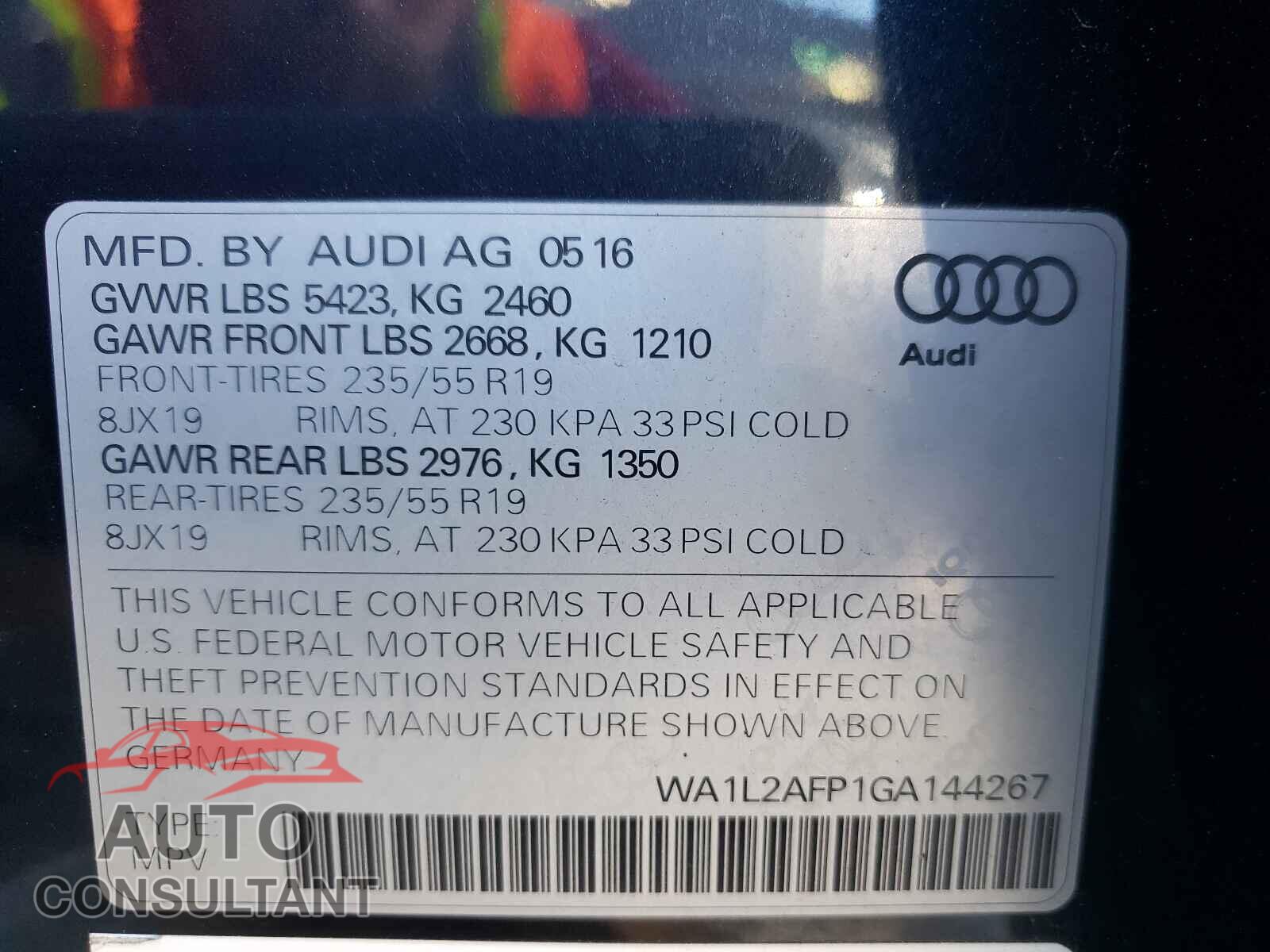 AUDI Q5 2016 - WA1L2AFP1GA144267