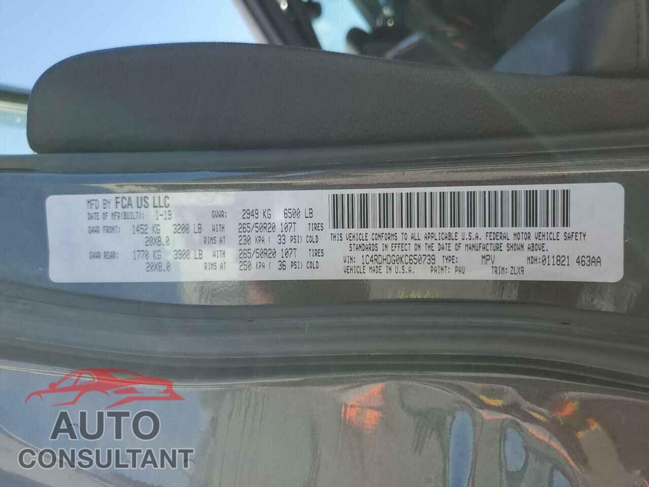 DODGE DURANGO 2019 - 1C4RDHDG0KC650739