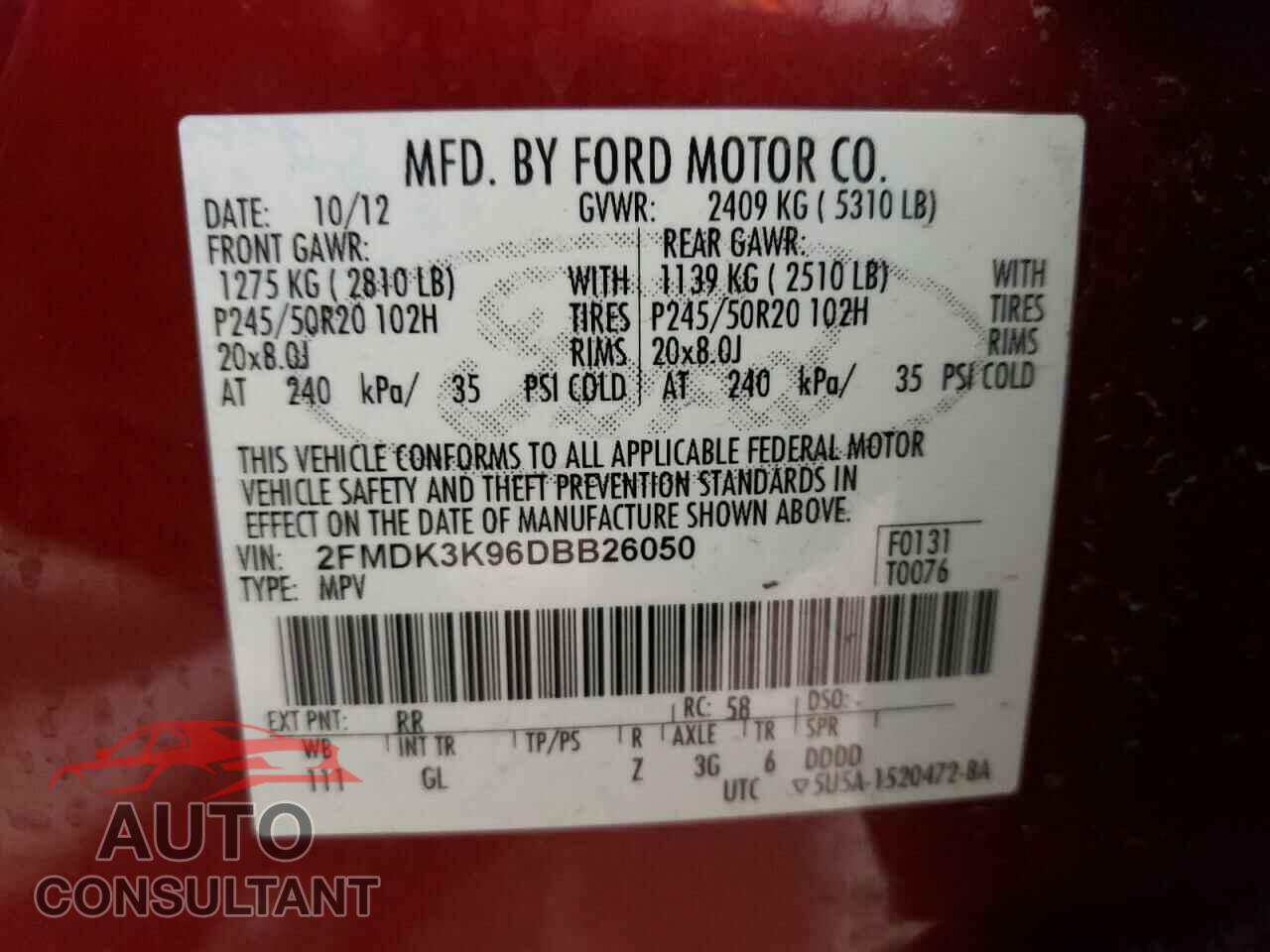 FORD EDGE 2013 - 2FMDK3K96DBB26050