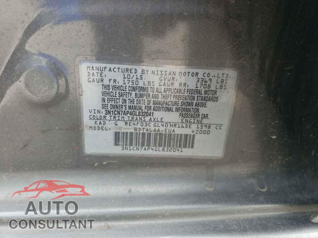 NISSAN VERSA 2016 - 3N1CN7AP4GL832041