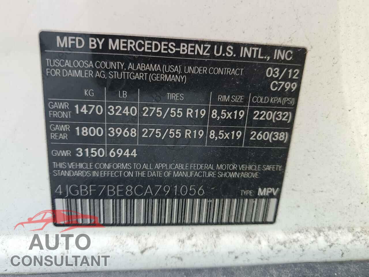 MERCEDES-BENZ GL-CLASS 2012 - 4JGBF7BE8CA791056