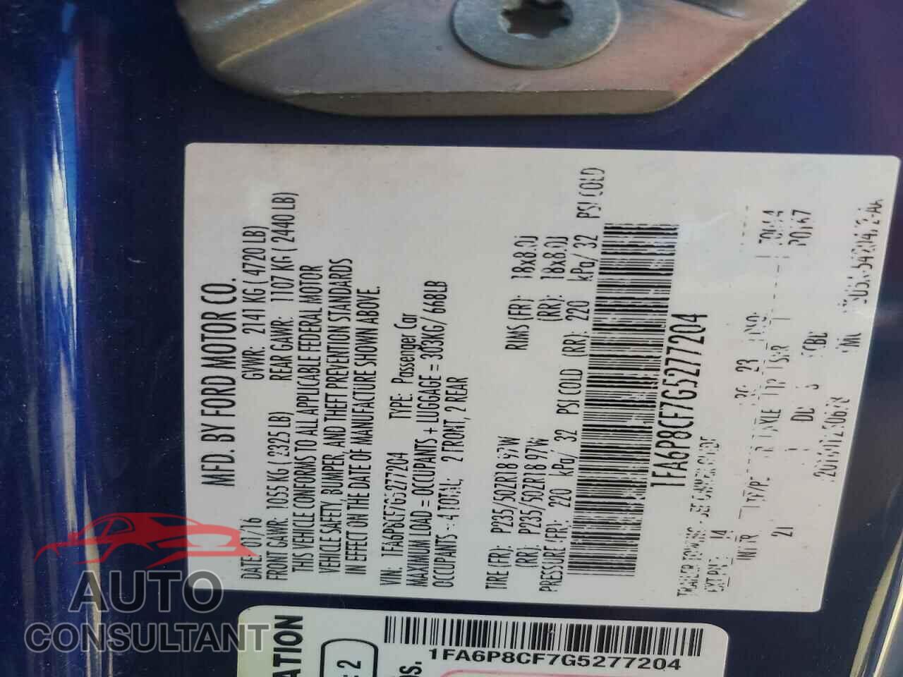 FORD MUSTANG 2016 - 1FA6P8CF7G5277204