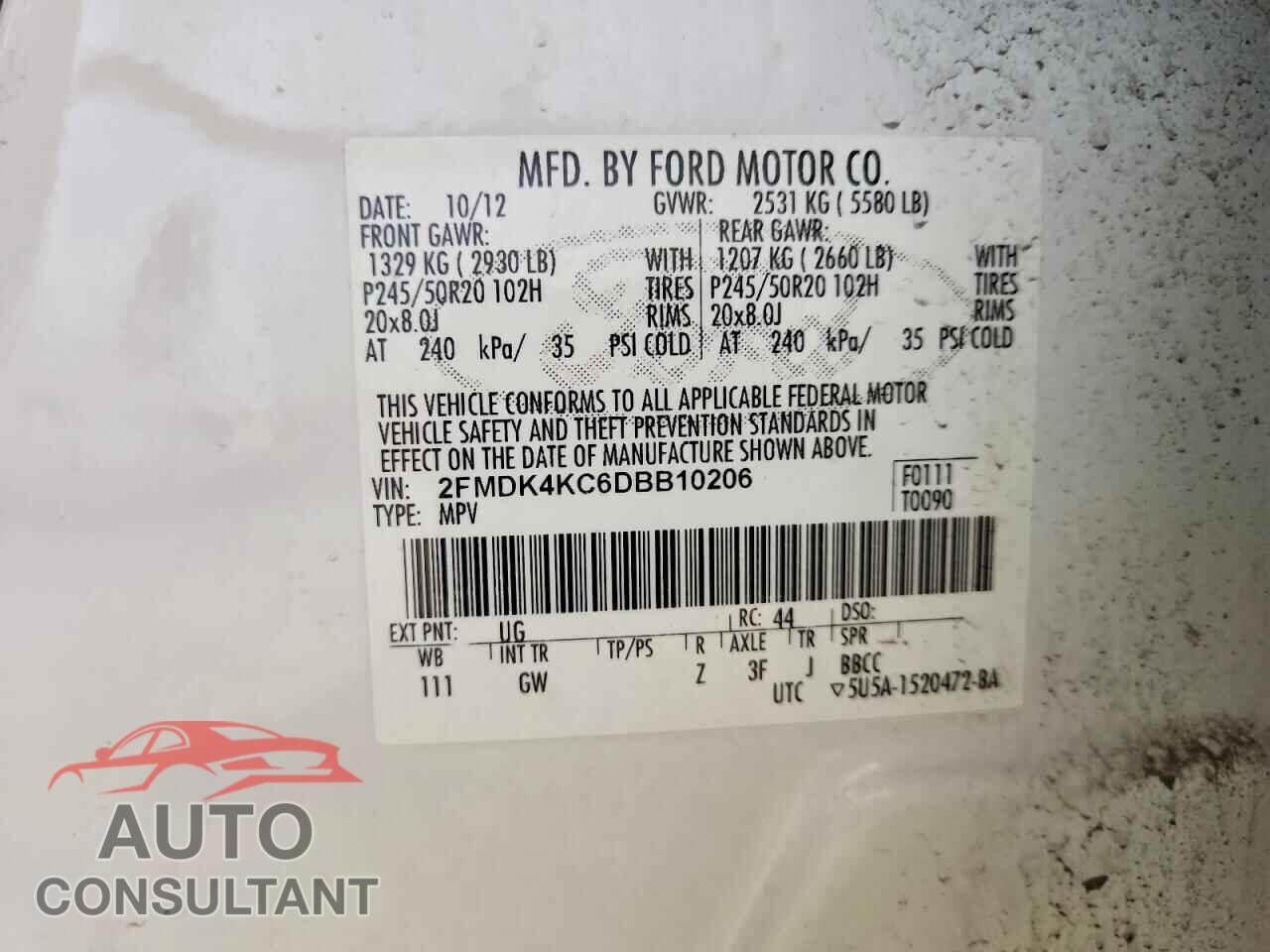 FORD EDGE 2013 - 2FMDK4KC6DBB10206