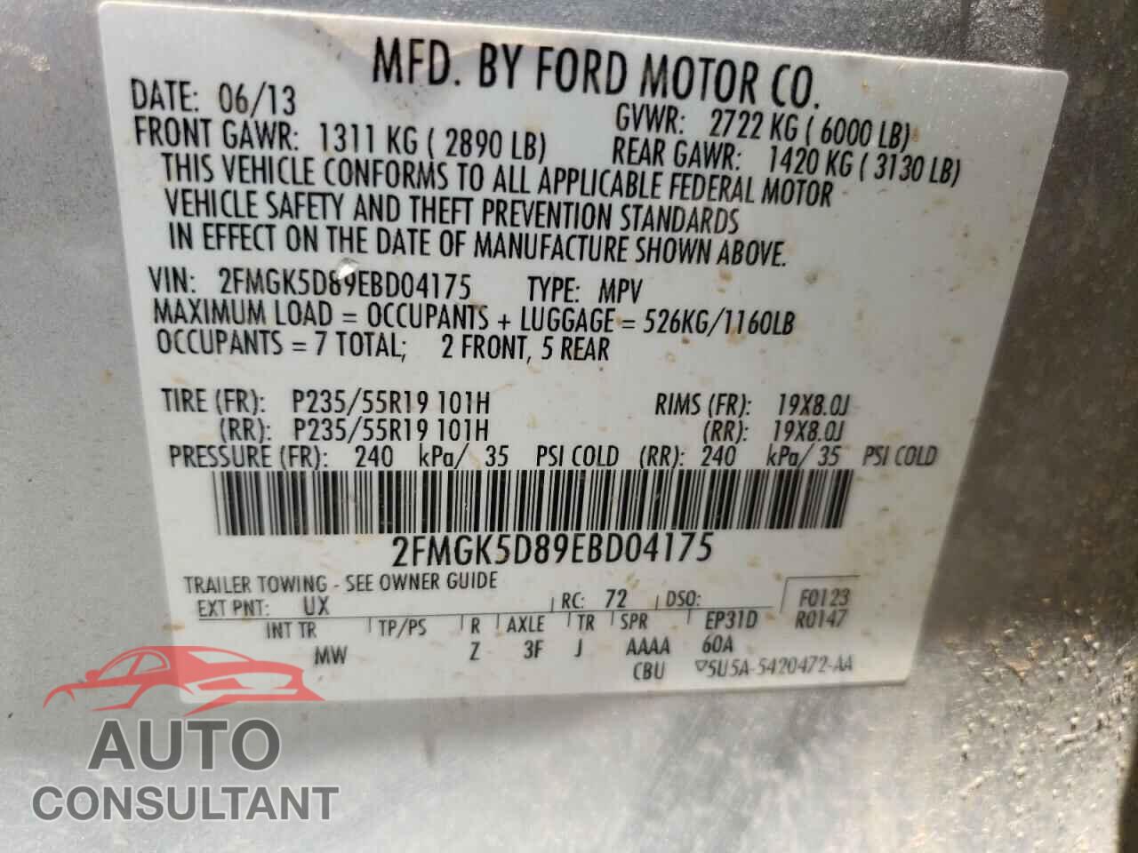 FORD FLEX 2014 - 2FMGK5D89EBD04175