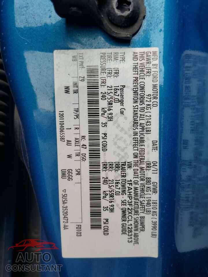 FORD FOCUS 2012 - 1FAHP3F2XCL128313