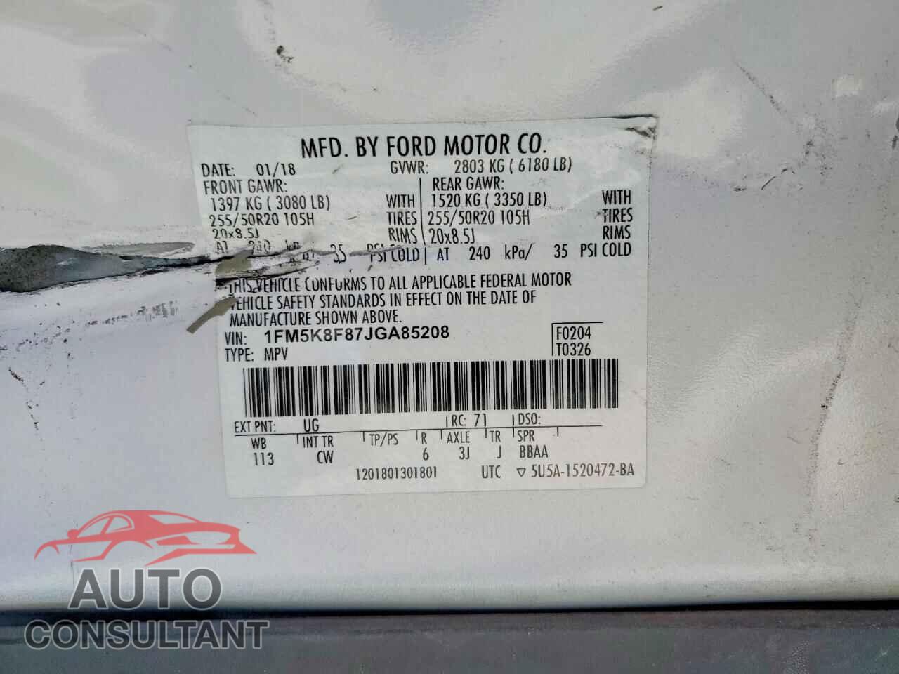 FORD EXPLORER 2018 - 1FM5K8F87JGA85208
