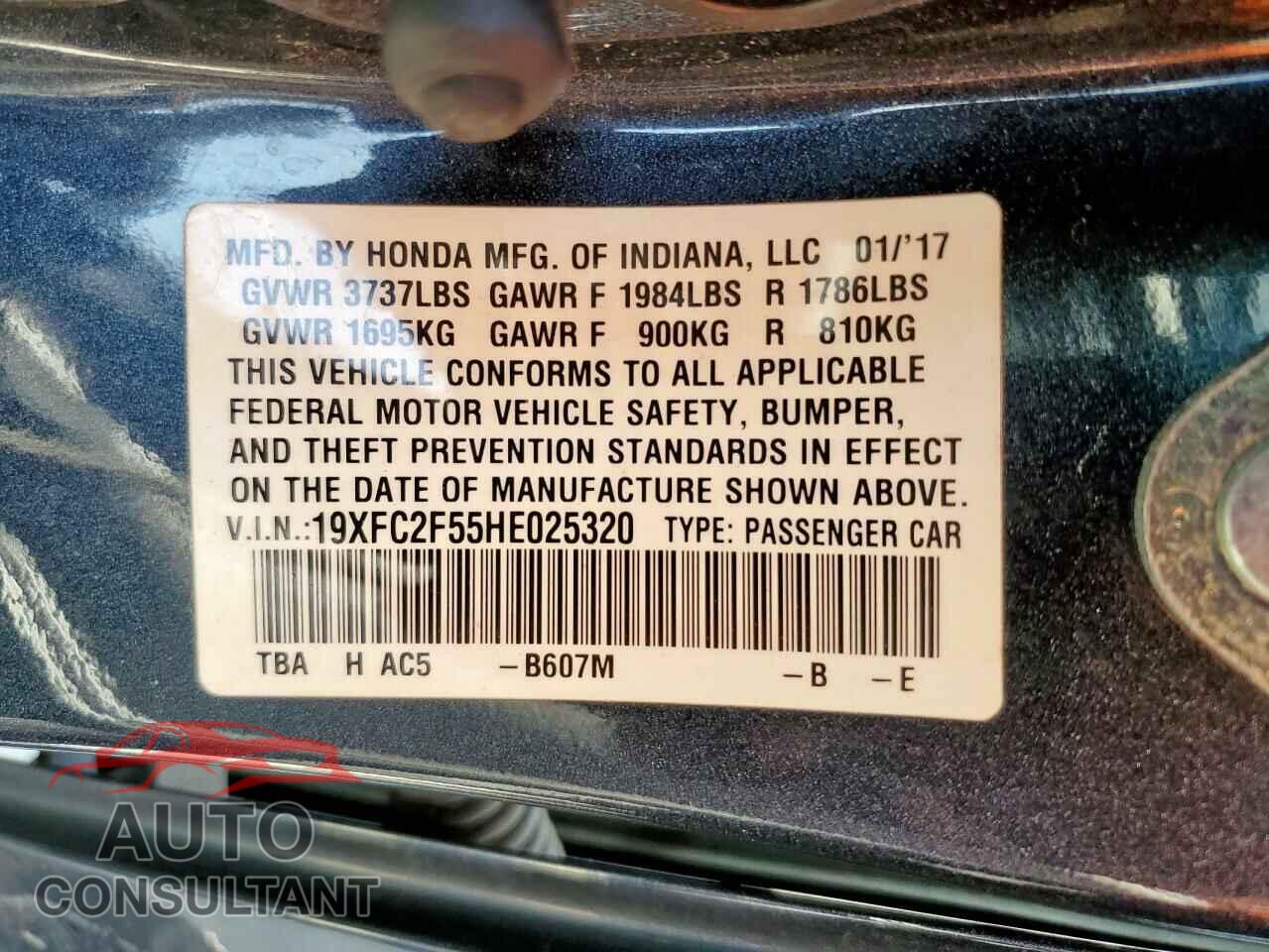 HONDA CIVIC 2017 - 19XFC2F55HE025320