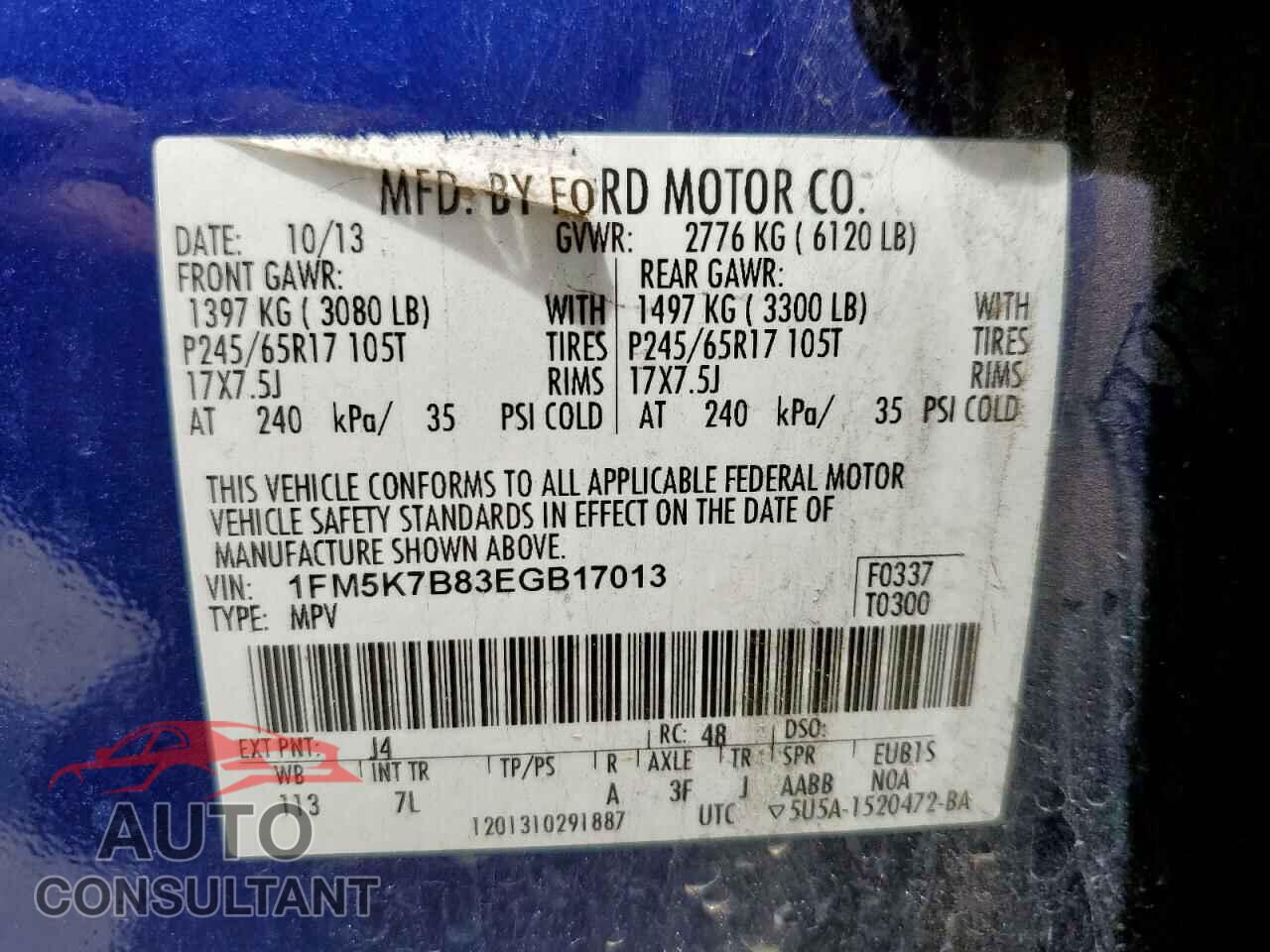 FORD EXPLORER 2014 - 1FM5K7B83EGB17013