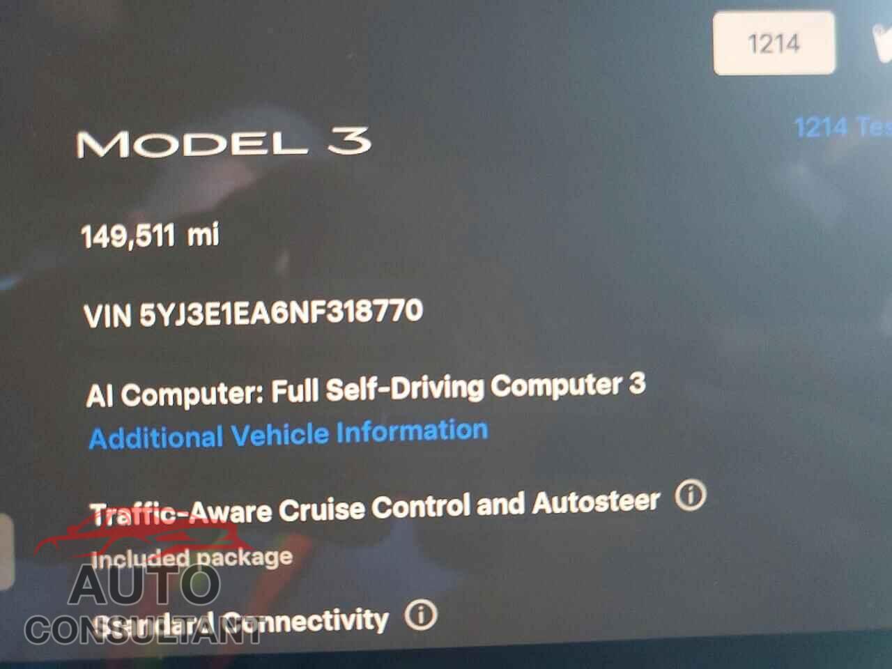 TESLA MODEL 3 2022 - 5YJ3E1EA6NF318770
