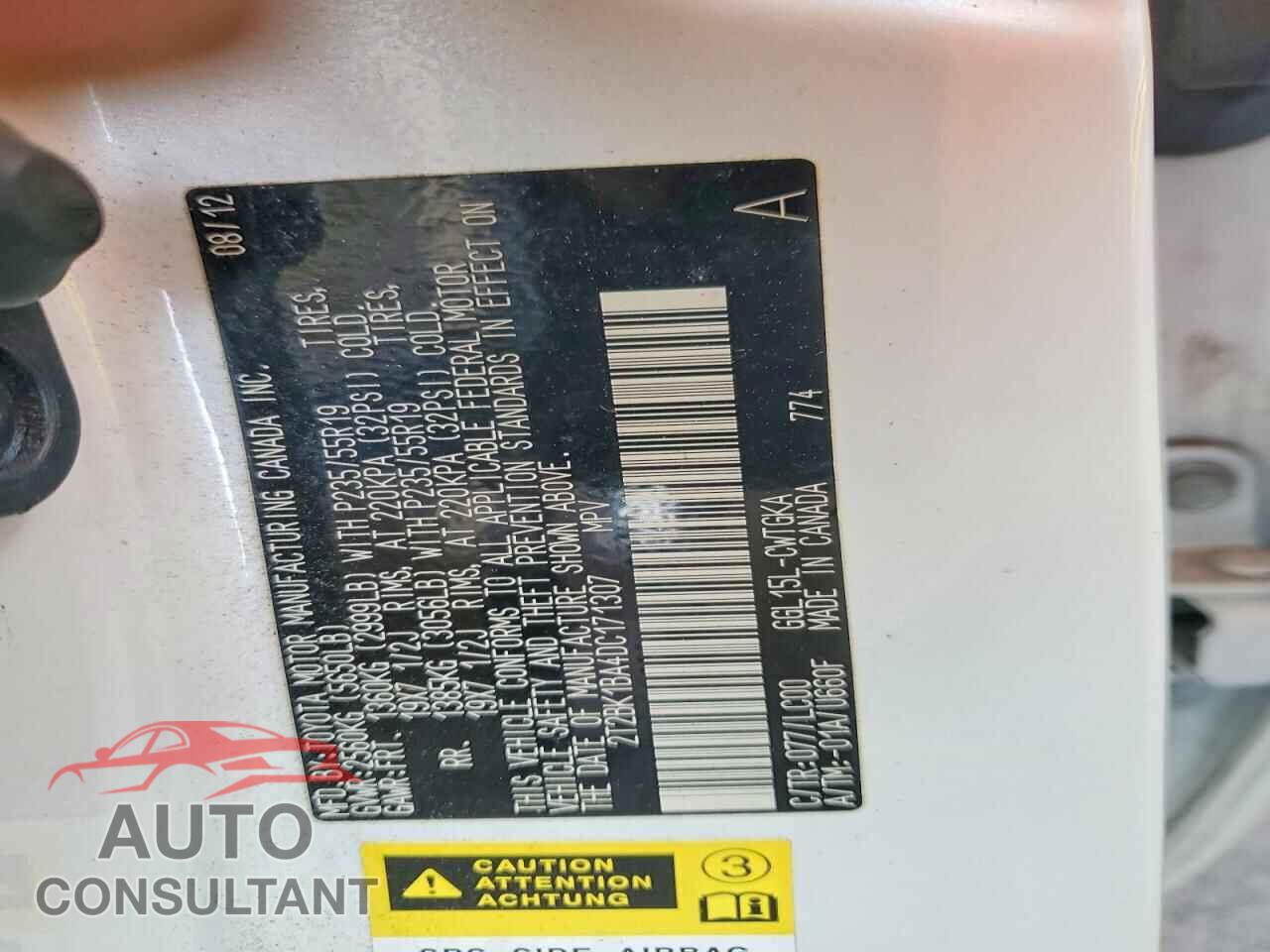LEXUS RX350 2013 - 2T2BK1BA4DC171307