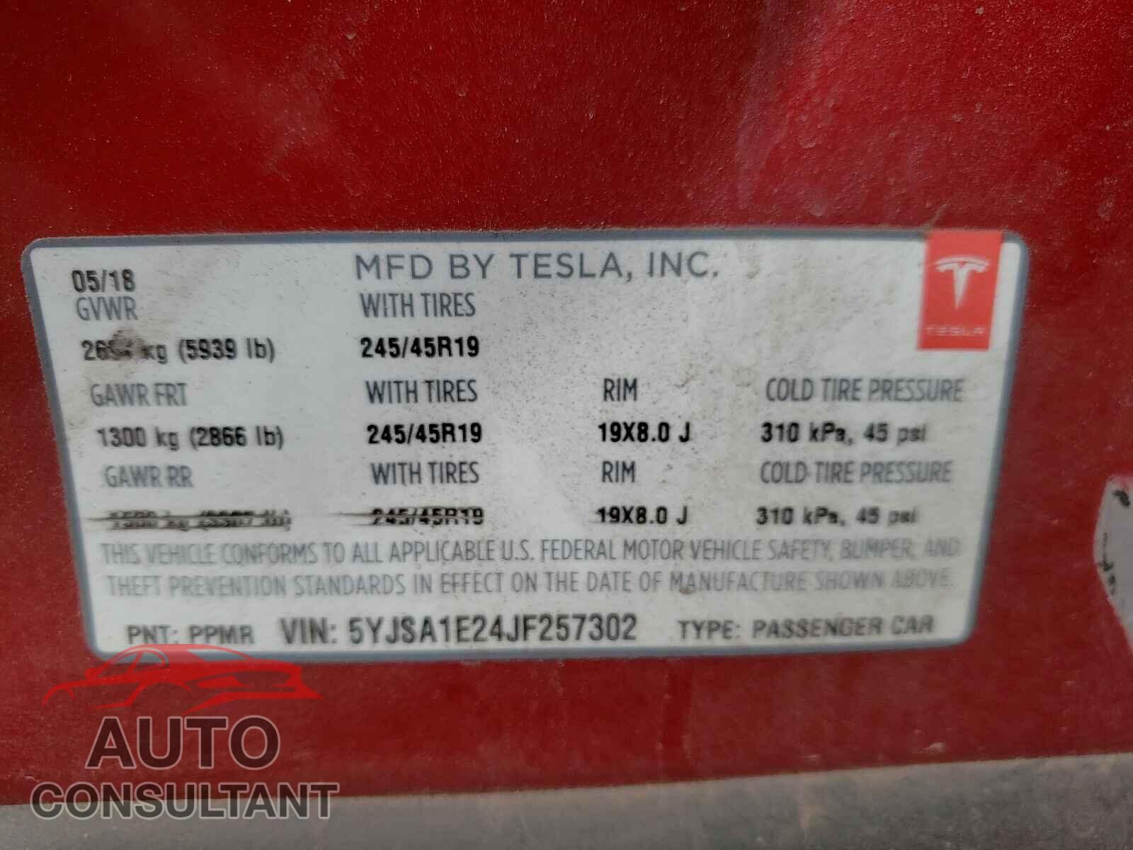 TESLA MODEL S 2018 - 5YJSA1E24JF257302