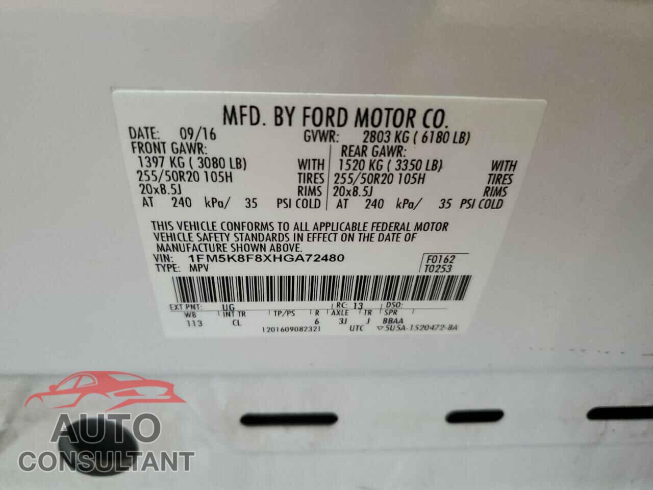 FORD EXPLORER 2017 - 1FM5K8F8XHGA72480