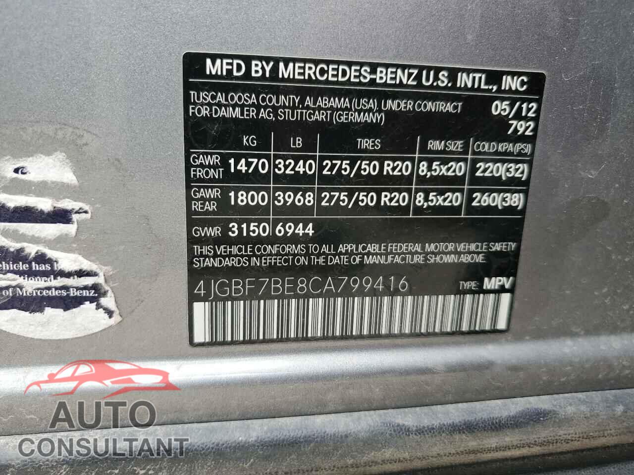 MERCEDES-BENZ GL-CLASS 2012 - 4JGBF7BE8CA799416