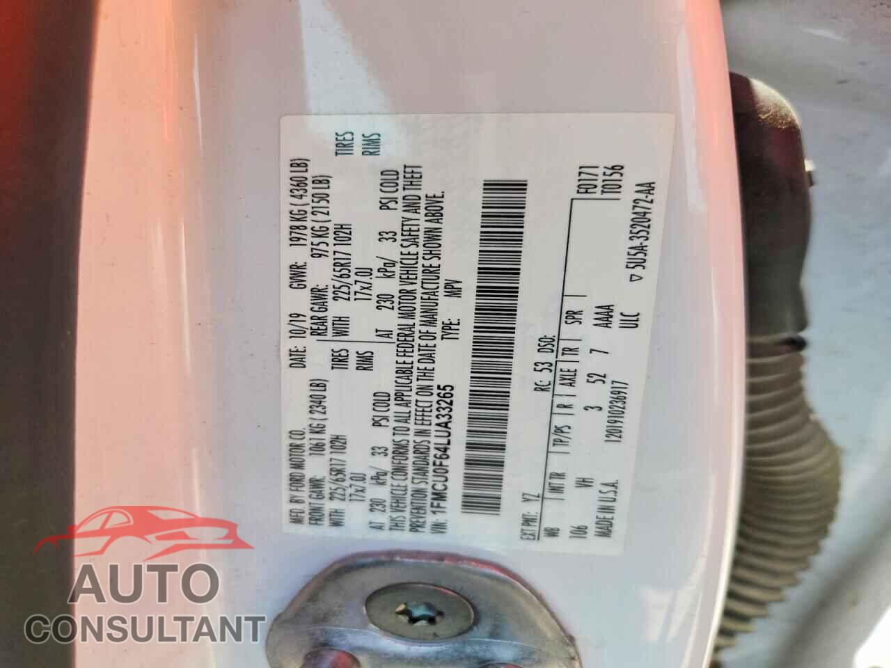 FORD ESCAPE 2020 - 1FMCU0F64LUA33265
