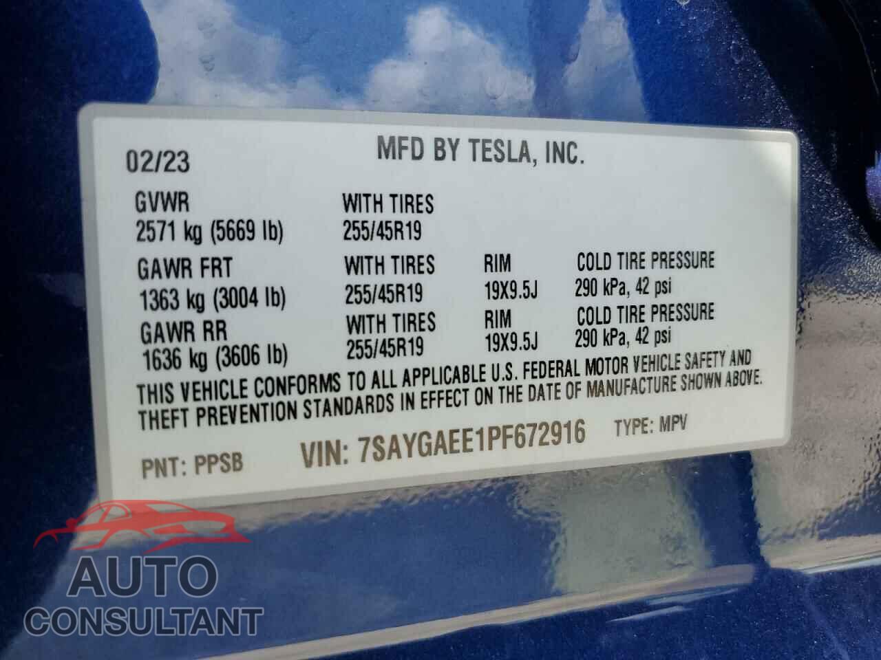 TESLA MODEL Y 2023 - 7SAYGAEE1PF672916