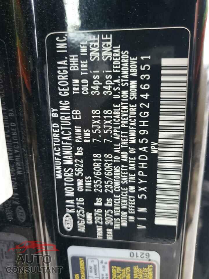 KIA SORENTO 2017 - 5XYPHDA59HG246351