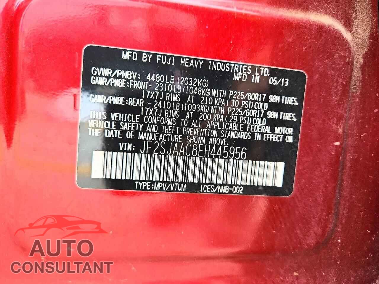 SUBARU FORESTER 2014 - JF2SJAAC8EH445956
