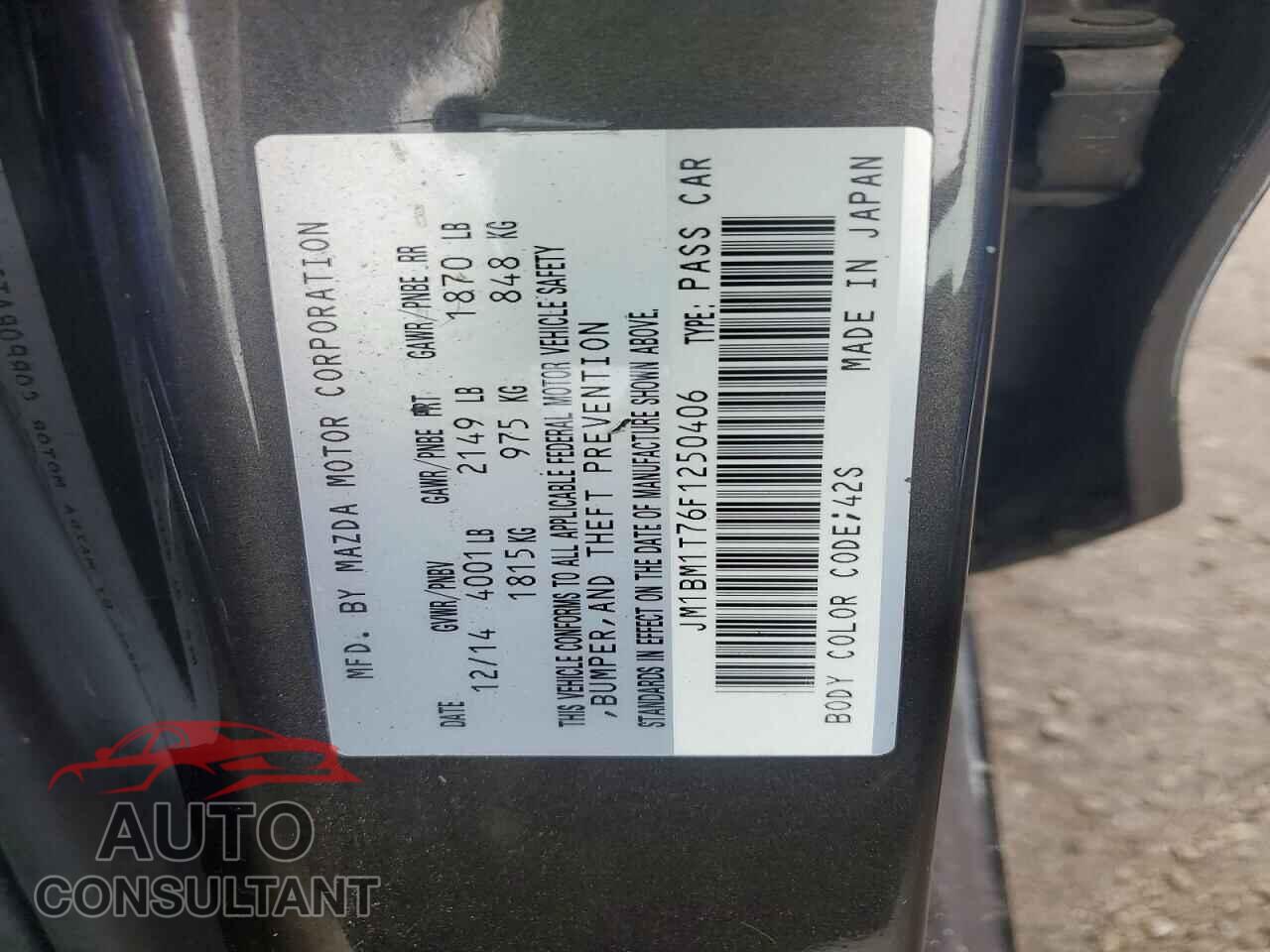 MAZDA 3 2015 - JM1BM1T76F1250406