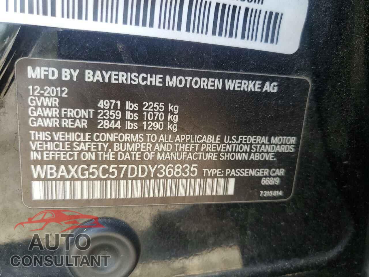 BMW 5 SERIES 2013 - WBAXG5C57DDY36835