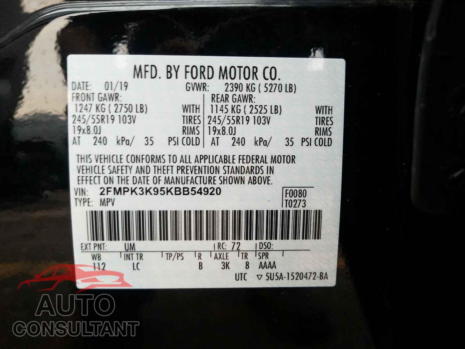 FORD EDGE 2019 - 2FMPK3K95KBB54920