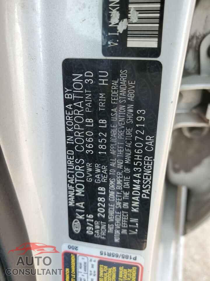 KIA RIO 2017 - KNADM4A35H6072193