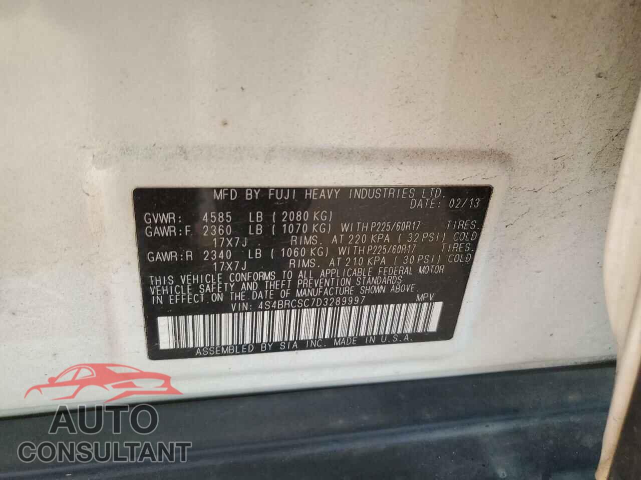 SUBARU OUTBACK 2013 - 4S4BRCSC7D3289997