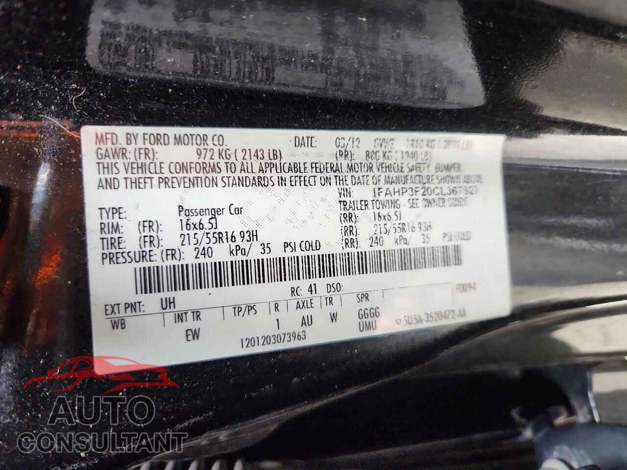 FORD FOCUS 2012 - 1FAHP3F20CL367627
