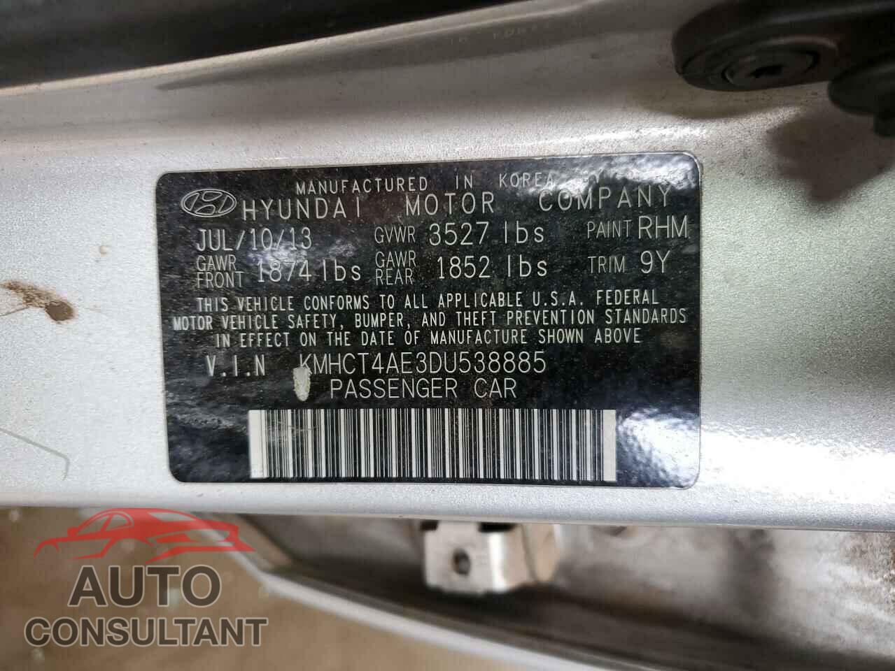 HYUNDAI ACCENT 2013 - KMHCT4AE3DU538885
