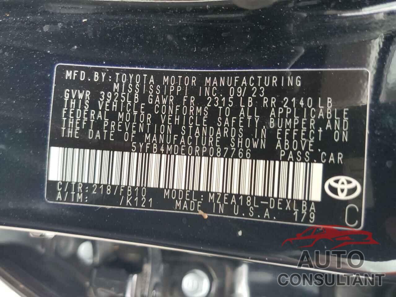TOYOTA COROLLA 2024 - 5YFB4MDE0RP087766