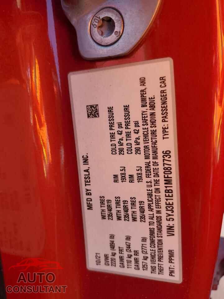 TESLA MODEL 3 2021 - 5YJ3E1EB1MF087736
