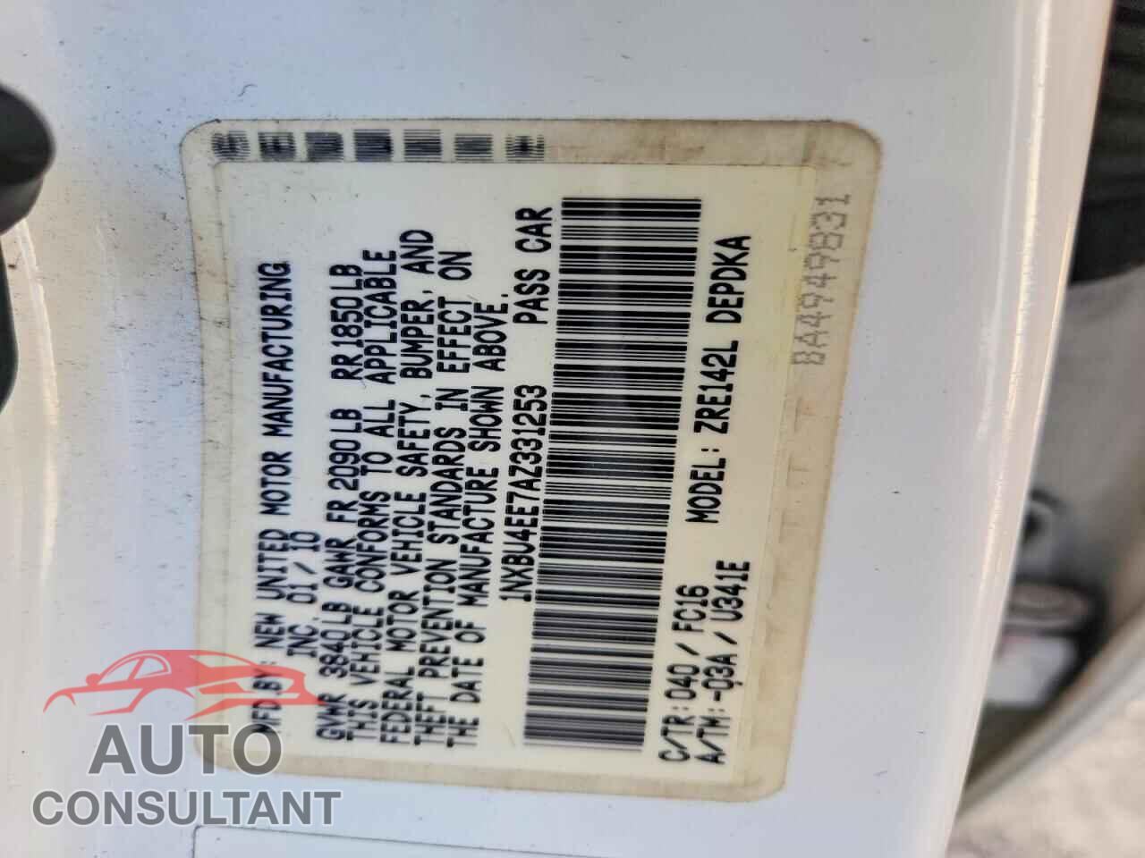 TOYOTA COROLLA 2010 - 1NXBU4EE7AZ331253