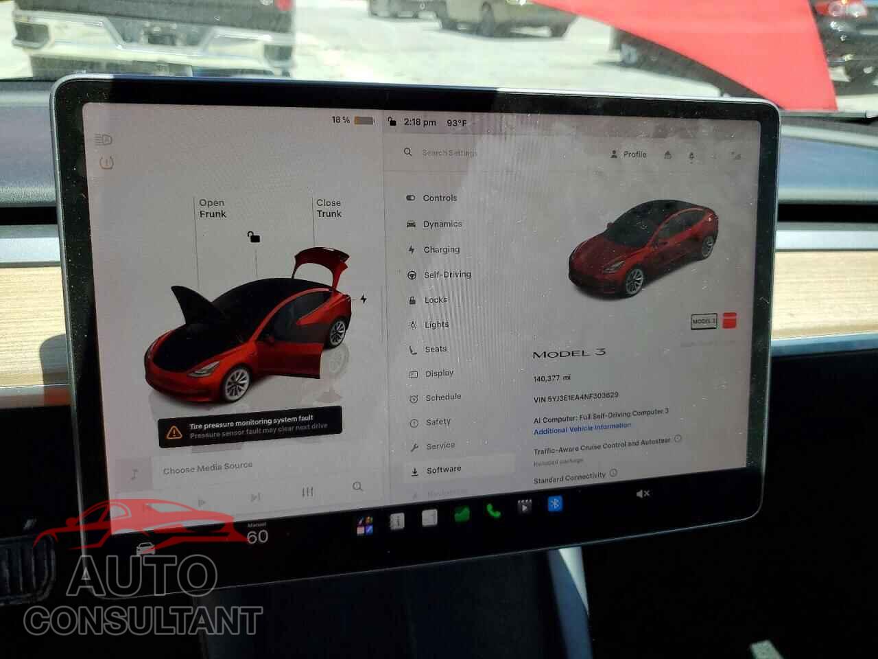 TESLA MODEL 3 2022 - 5YJ3E1EA4NF303829