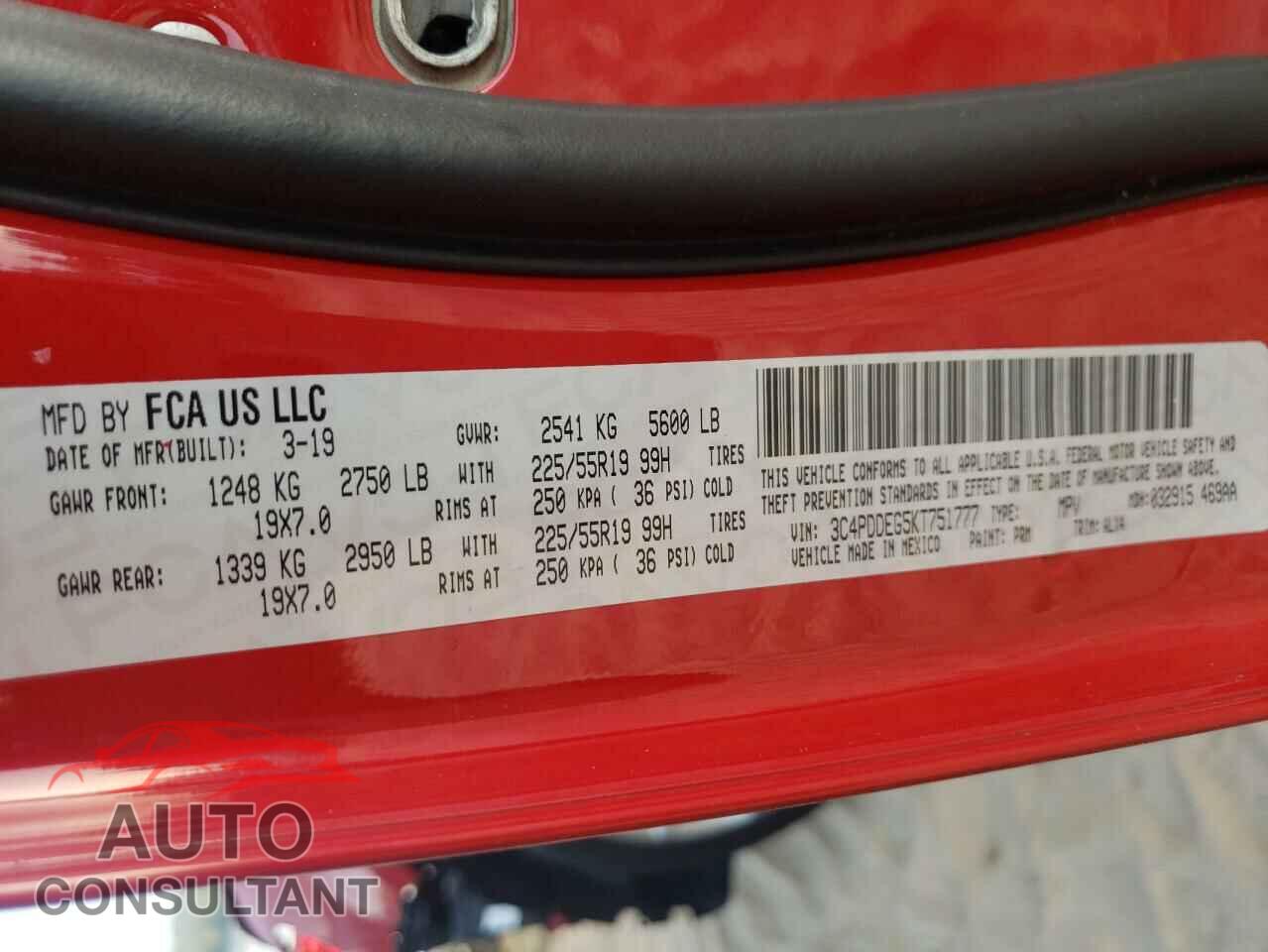 DODGE JOURNEY 2019 - 3C4PDDEG5KT751777