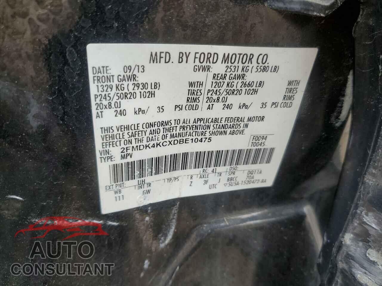 FORD EDGE 2013 - 2FMDK4KCXDBE10475