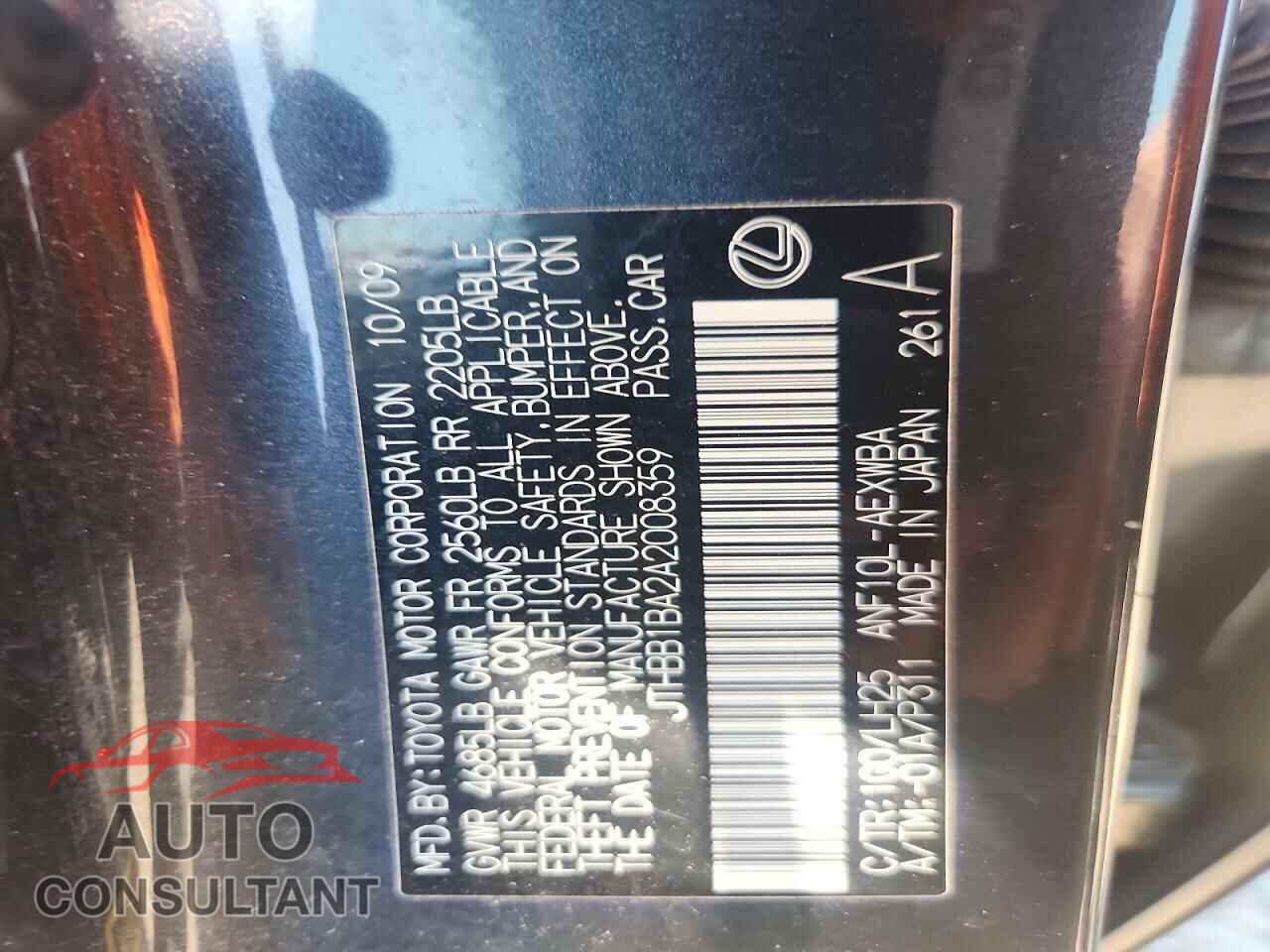 LEXUS HS 2010 - JTHBB1BA2A2008359