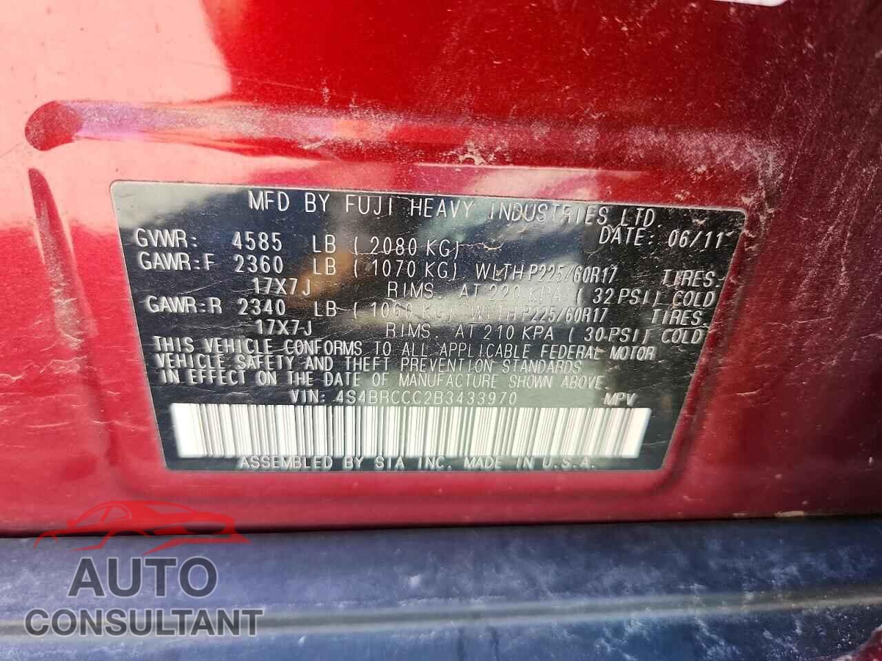 SUBARU OUTBACK 2011 - 4S4BRCCC2B3433970