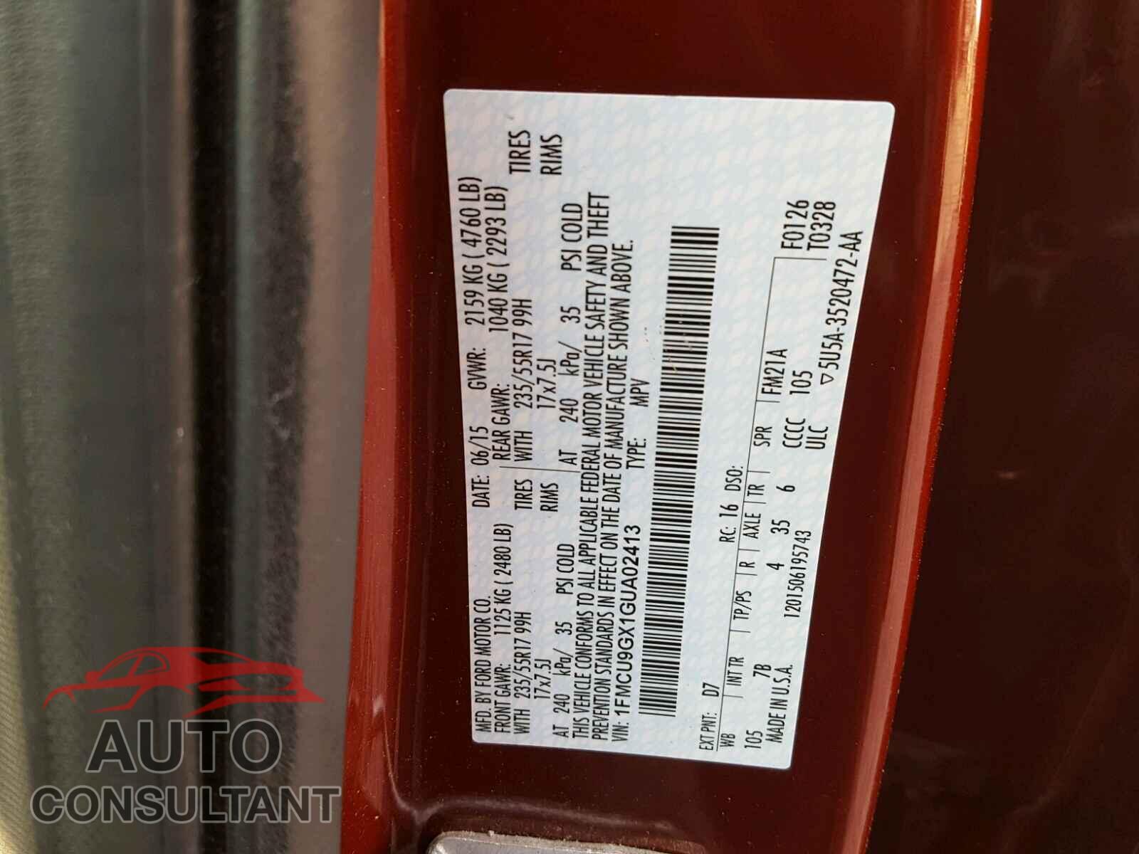FORD ESCAPE SE 2016 - 1FMCU9GX1GUA02413