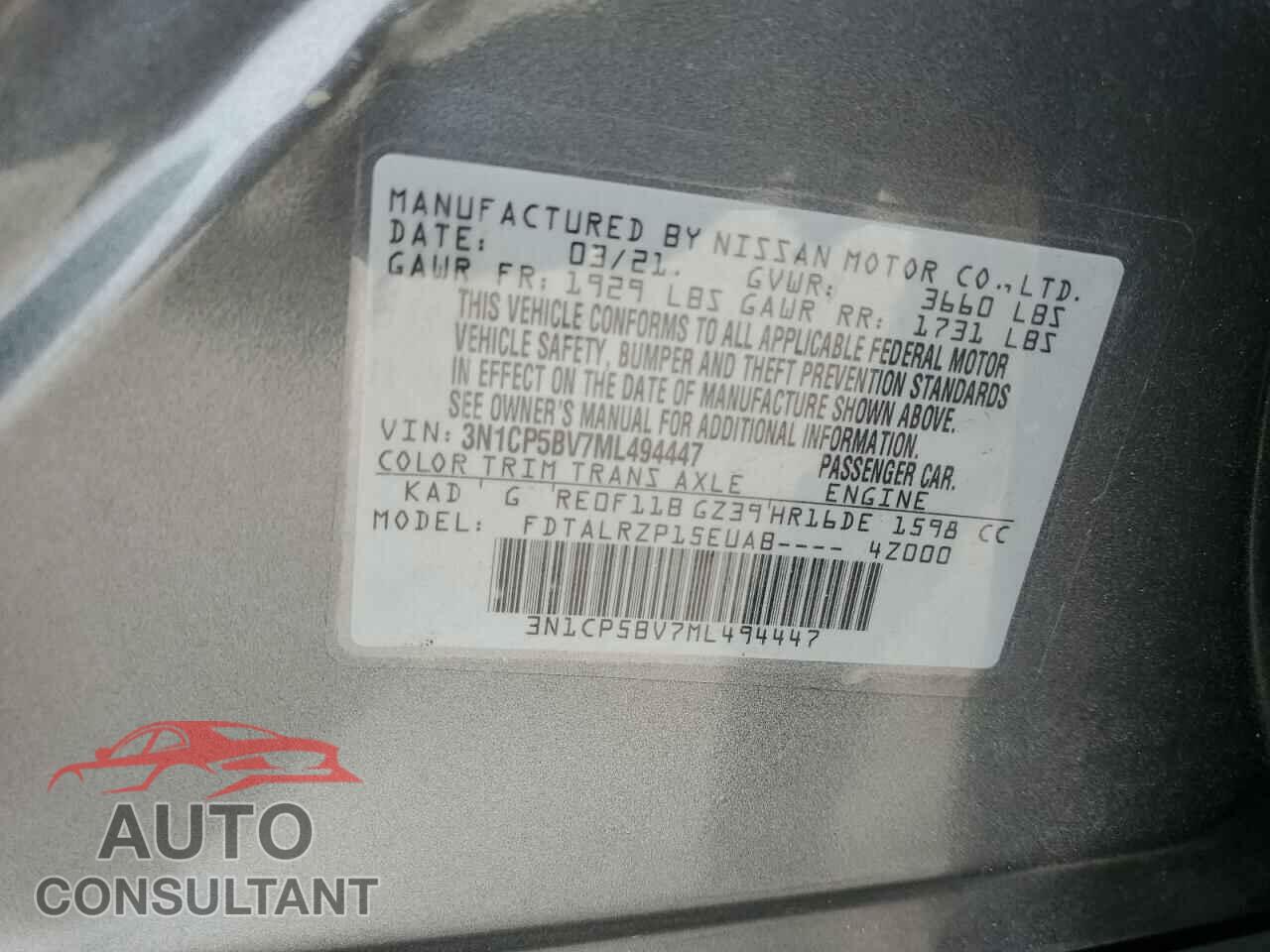 NISSAN KICKS 2021 - 3N1CP5BV7ML494447