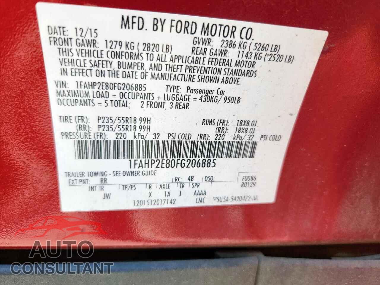 FORD TAURUS 2015 - 1FAHP2E80FG206885