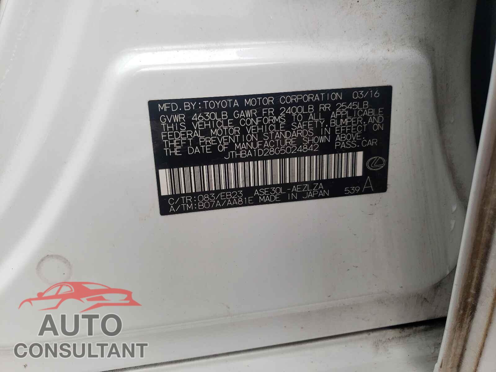 LEXUS IS 2016 - JTHBA1D28G5024842