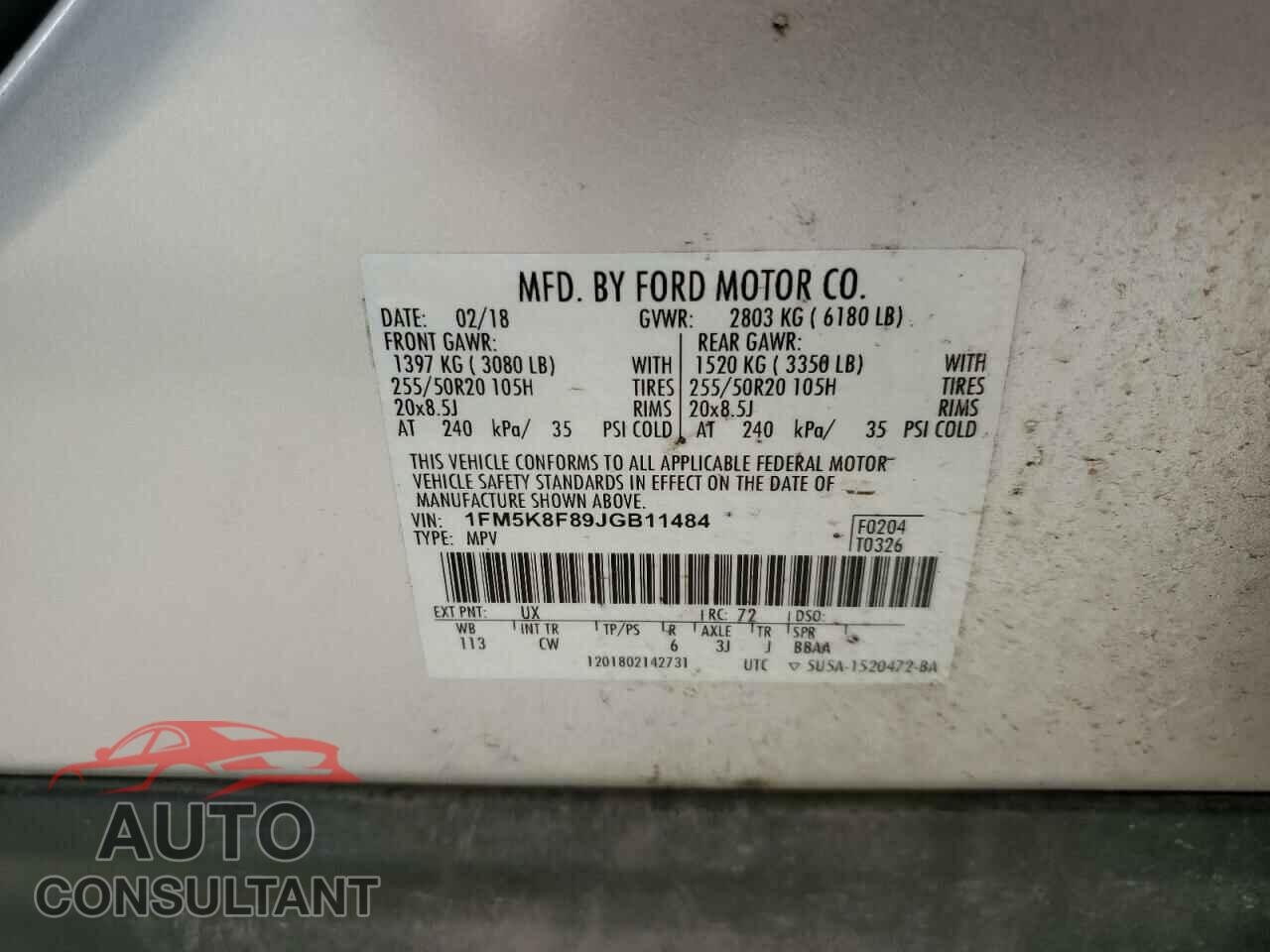 FORD EXPLORER 2018 - 1FM5K8F89JGB11484